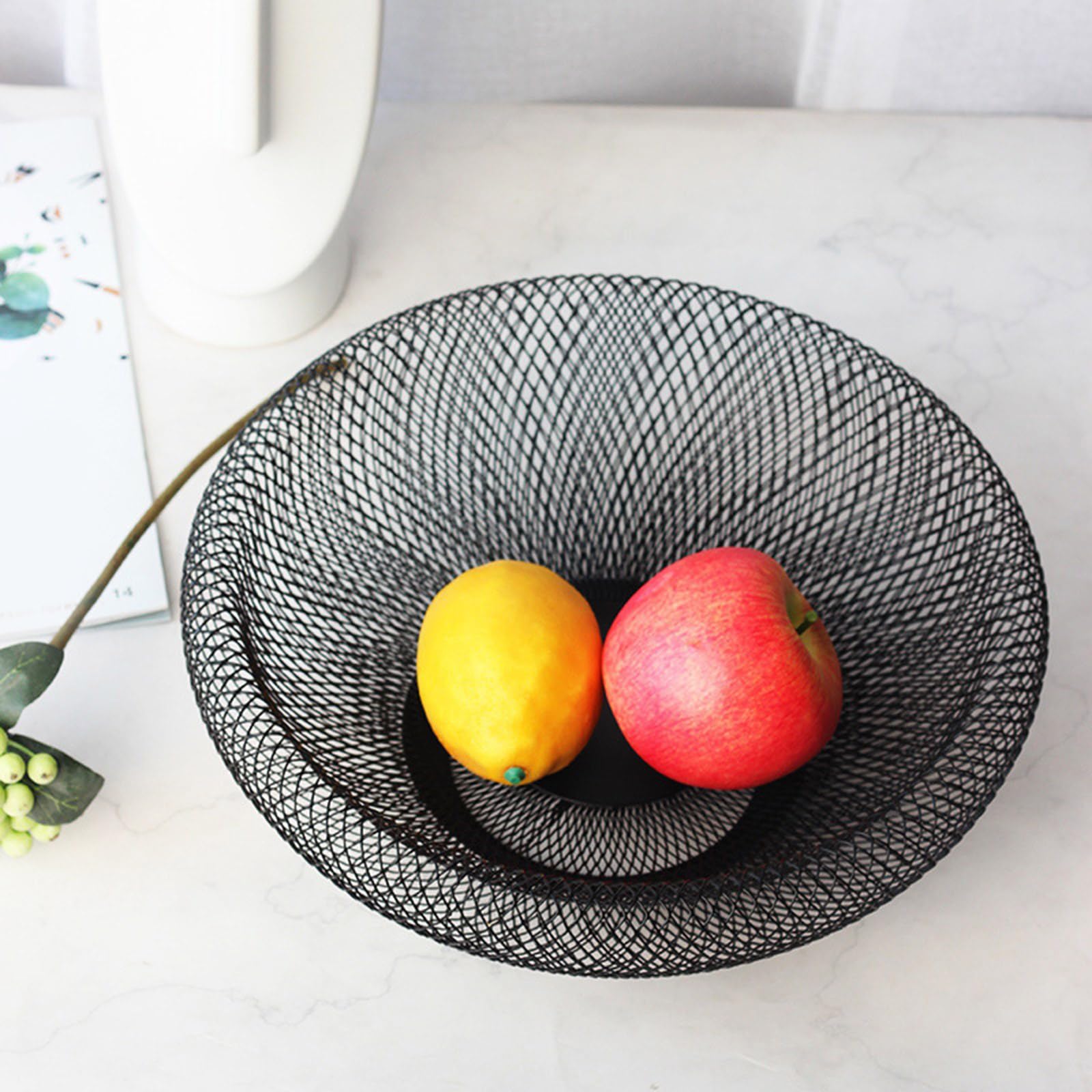 Elegante cesta de almacenamiento de malla de hierro, accesorio portátil para encimera de cocina o sala de estar, elegante accesorio para el hogar