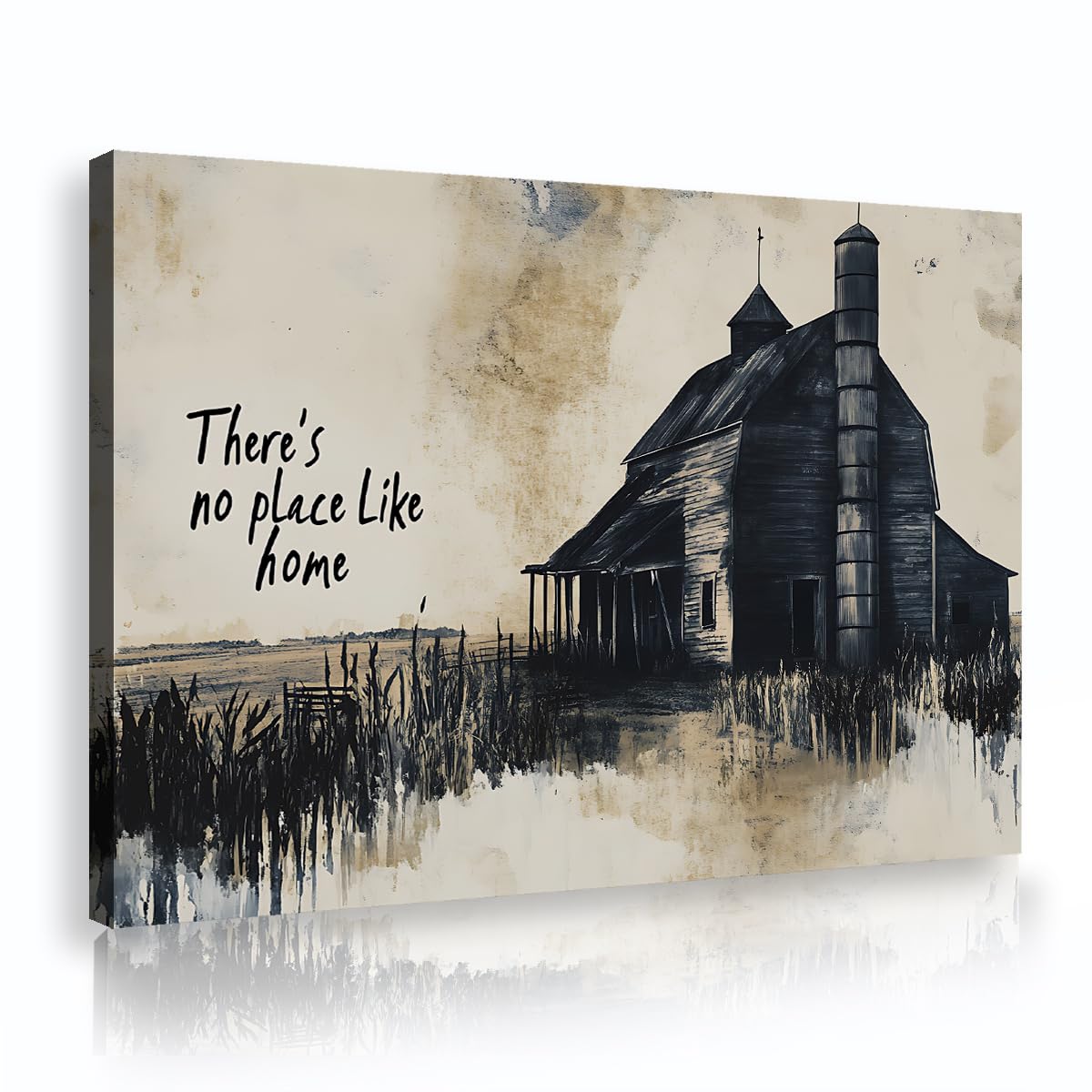 SHENGPOSTER Nostalgiczny vintage farma druk na płótnie rustykalna stodoła sztuka ścienna z napisem 'There's No Place like Home' akwarela ilustracja plakat do salonu sypialni 50 x 70 cm rama wewnętrzna