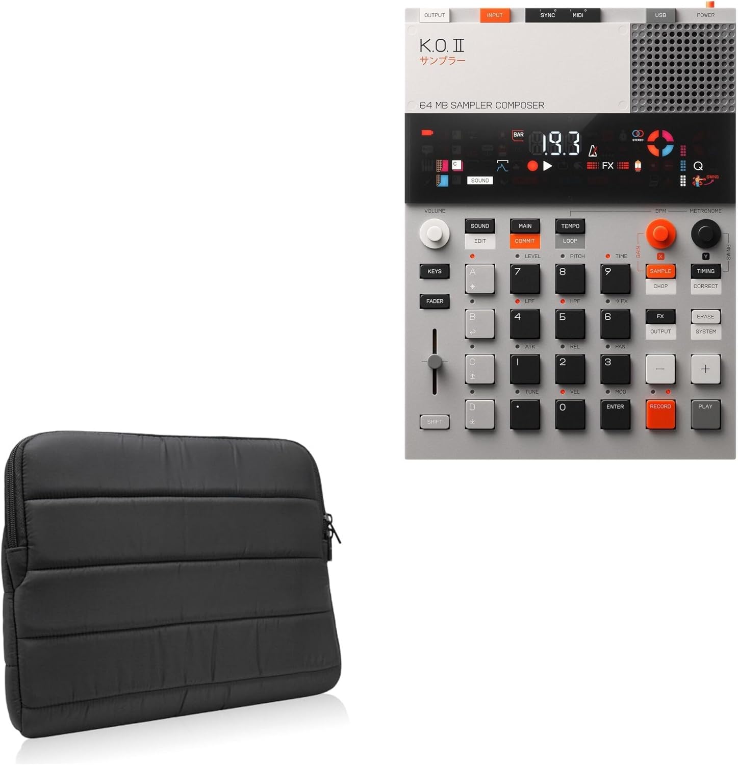 BoxWave Case Compatible with Teenage Engineering EPâ€“133 K.O. II - Polar Jacket, Puffy Padded Material Zip Up Sleeve Pouch - Jet Black