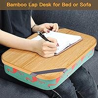 Vista 5 de Mayjoy Escritorio de regazo de bambú con almacenamiento, escritorio de regazo con cubierta removible, soporte para computadora portátil