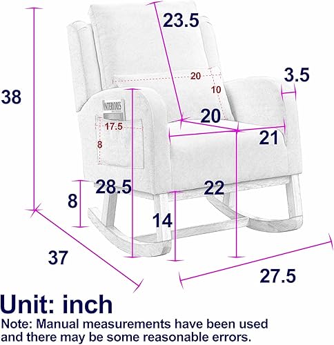 Miniatura 2 de Mecedora moderna para guardería, silla mecedora tapizada con almohada, cómodo sillón deslizante con bolsillos laterales, sofá decorativo con base de