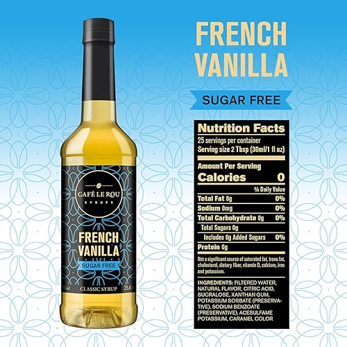 Vista 5 de Café Le Rou Coffee Syrup Sugar Free Variety 25.4oz Vanilla, French Vanilla, Caramel, Salted Caramel, Hazelnut - (Sugar Free Variety, 5-Pack)