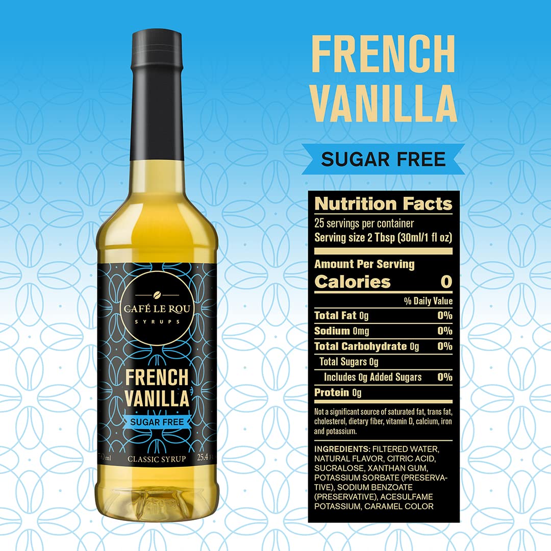 Coffee Syrup Dispenser Café Le Rou Coffee Syrup Variety Pack - Vanilla, French Vanilla, Caramel, Hazelnut (4x25.4oz) Sugar Free Coffee Syrup - View #2