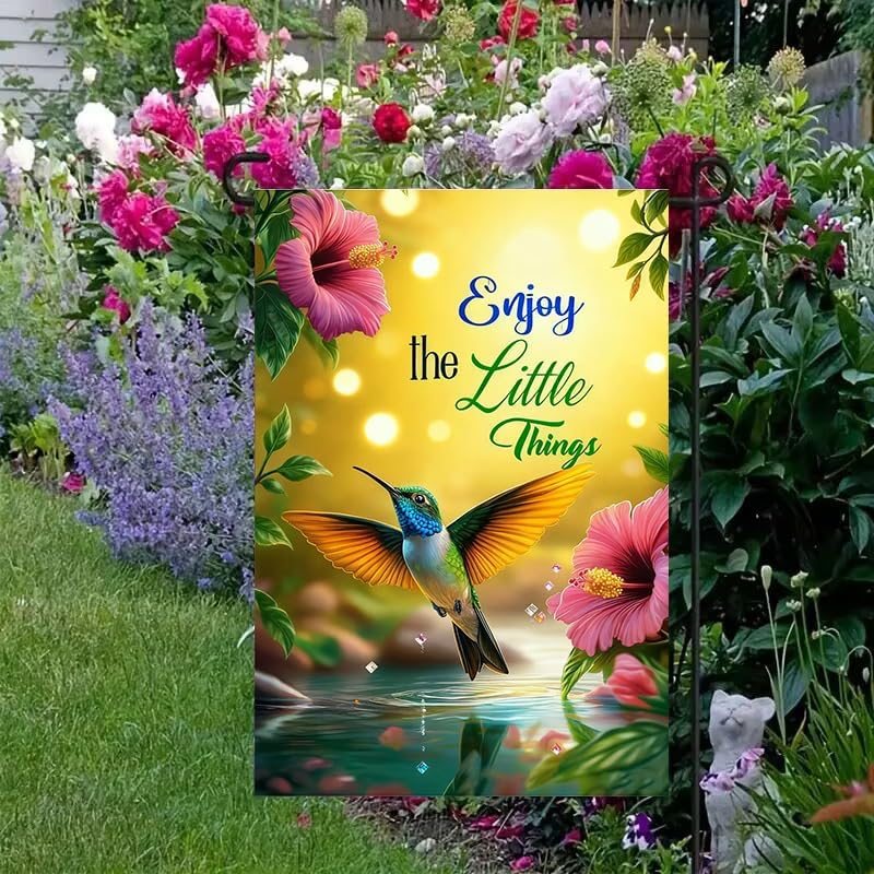 Spring Summer Hummingbird Flowers Garden Flag 12 x 18 Inch Double Sided, Burlap Outdoor Farmhouse Floral Garden Flag Summer Decorations for Home Porch, Small Yard Lawn Flags for Outside - Image 2