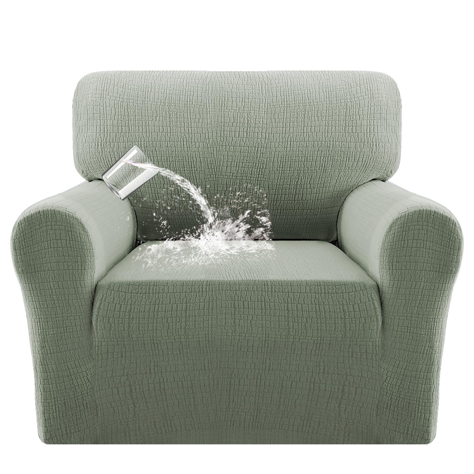 Bellahills Sea Grass Waterproof Armchair Covers 1 Piece Stretch Chair Slipcover For Living Room Non Slip Furniture Protector Jacquard Sofa Cover 1 Seater Chair Covers (1 Seater, )