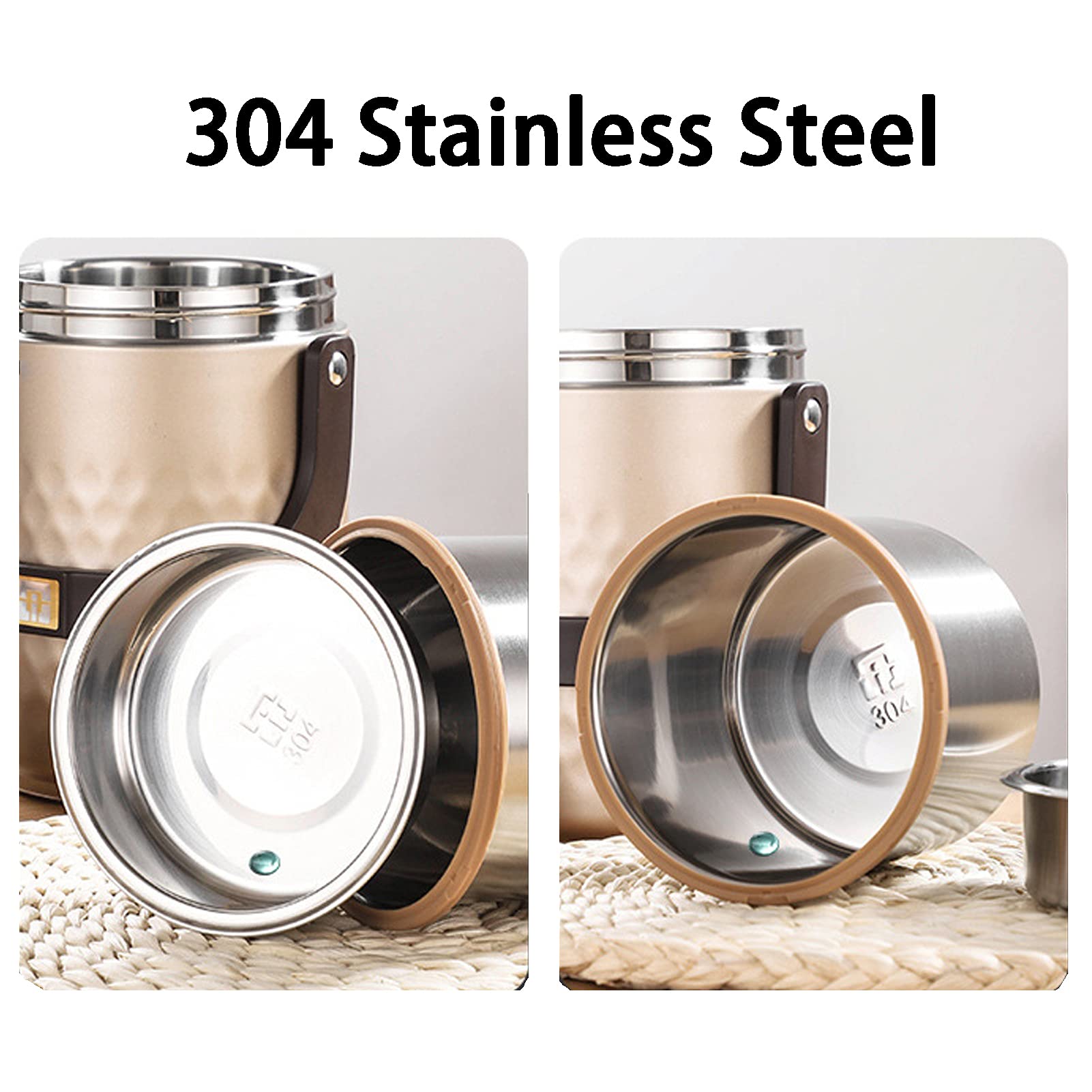 Fiambrera Bento Hermetica,Fiambrera Térmica Apilable de Acero Inoxidable,Frasco Aislante térmico para Alimentos a Prueba de Fugas con 2 Compartimento,Mantiene la Comida Caliente/fría,2L