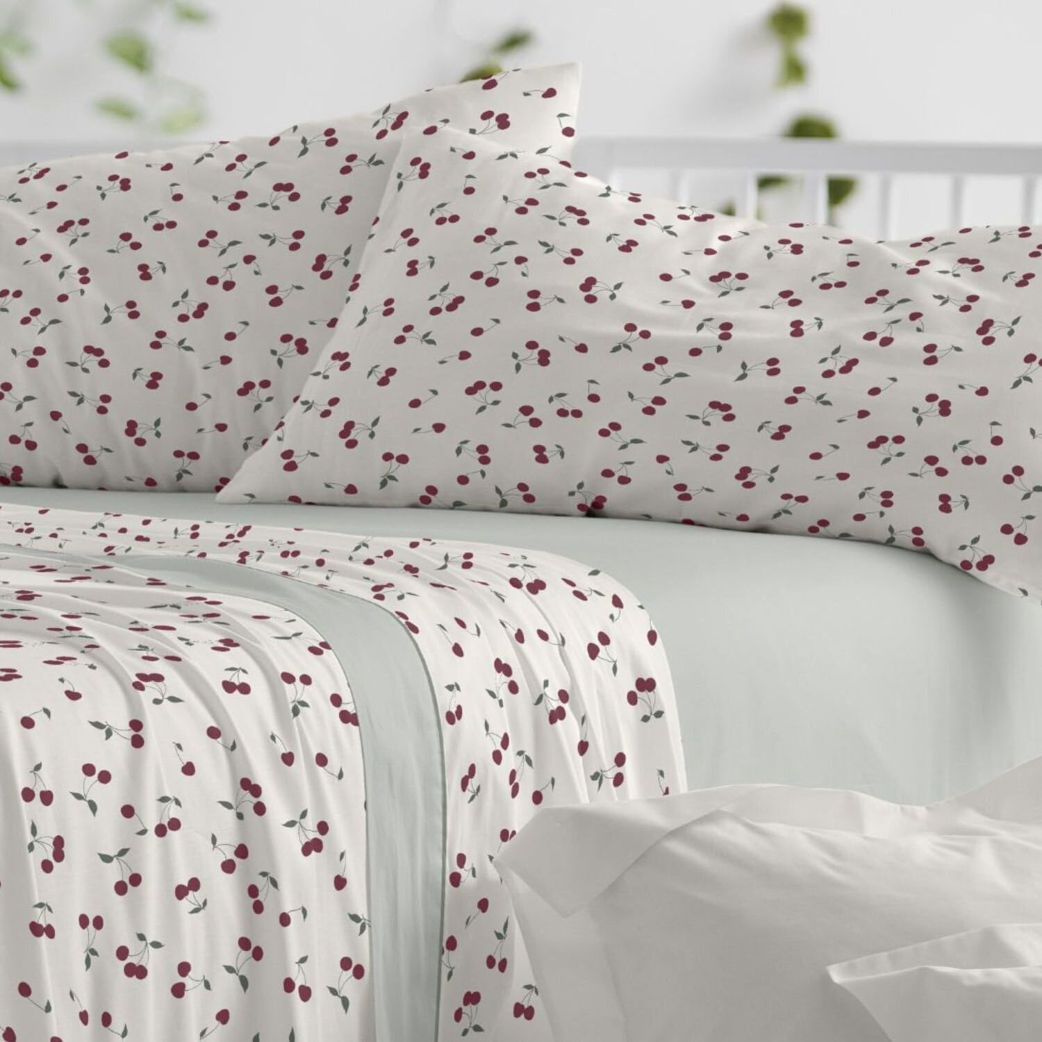 Burrito Blanco | Juego de sábanas | Cama de 150 a 160cm. (+Medidas Disponibles) | Diseño 546 | Color Cereza (150-160x190/200cm.)