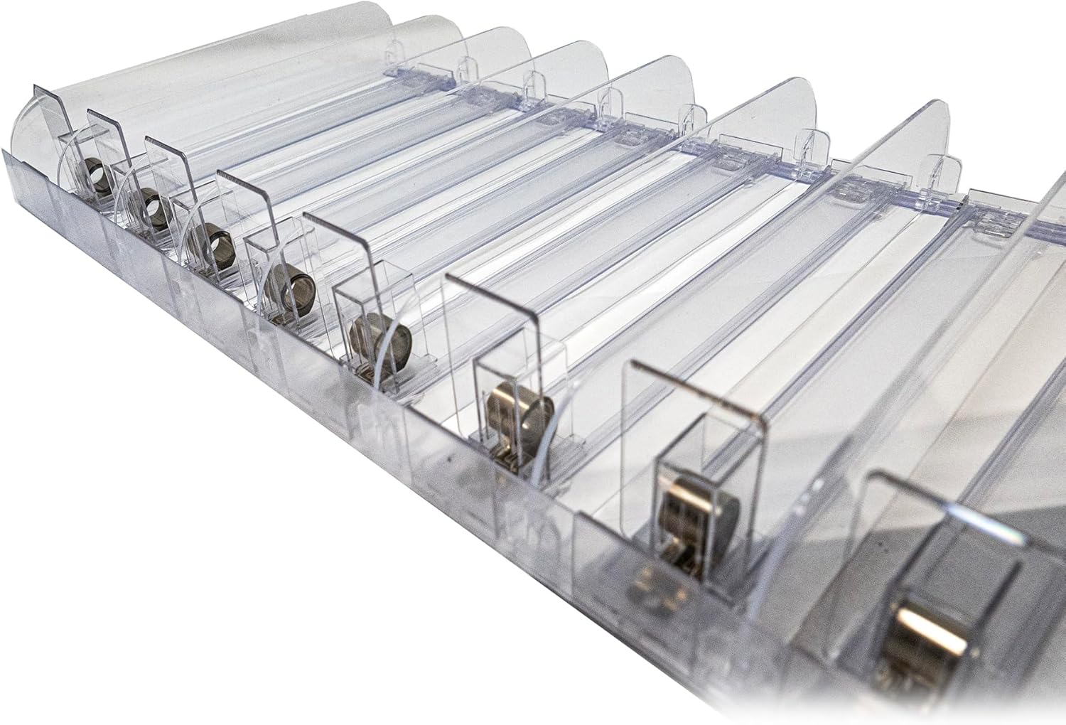 Auto Feed Shelf Product Pusher Kit, Adjustable Width Spring Loaded Merchandise Glider Pushing System, Kit for [5] 12" D x 24" L Shelves - [45 Shelf Pushers + 50 Dividers]