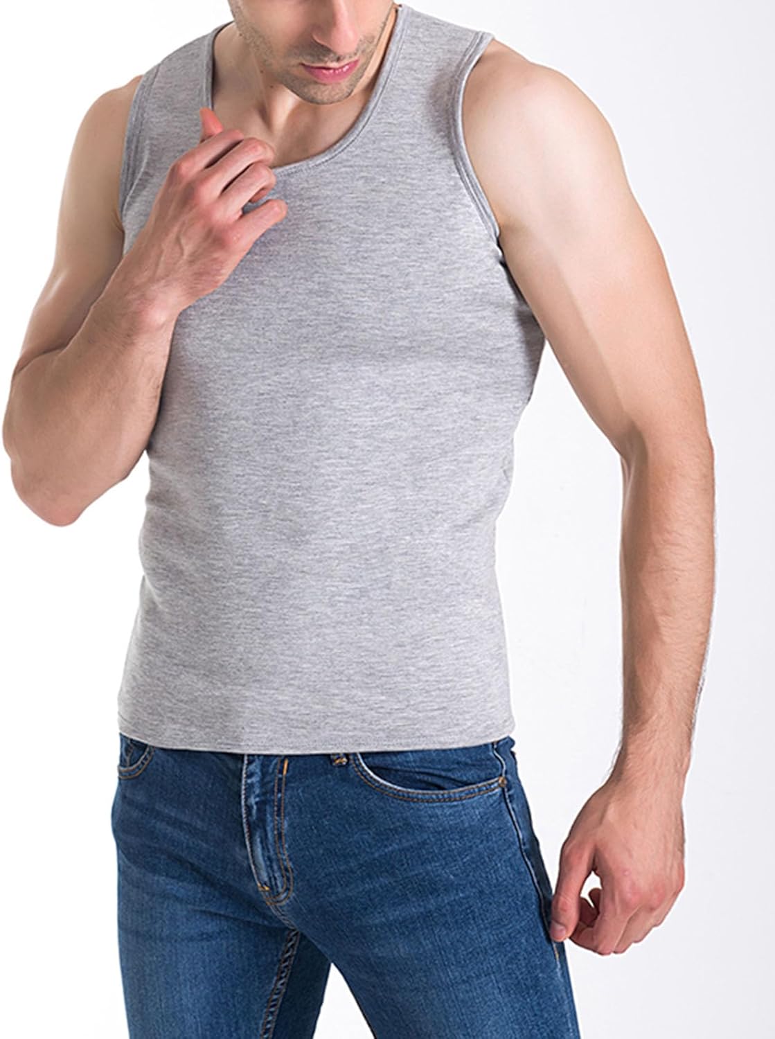 Flygo 2 Pack Thermal Tank Top Men Cotton Winter Warm Fleece Lined Underwear Sleeveless Vest Undershirt - Image 2