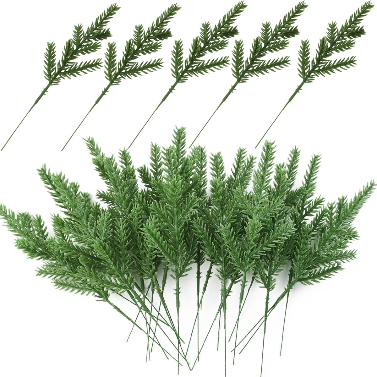 TIHOOD 62PCS Artificial Pine Needles Branches Garland-6.7x2.0 Inch Green Plants Pine Needles,Fake Greenery Pine Picks for DIY Garland Wreath Christmas Embellishing and Home Garden Decoration