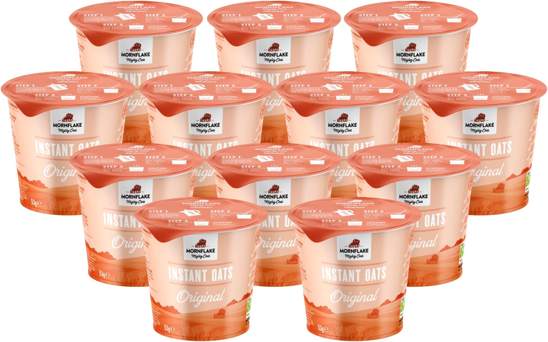 Mornflake - Oats2Go Original Instant Porridge12 x 53g Pots For On-the-go. Ready Meal Cereals Breakfast, Breakfast Oats In A Cup Just Add Water. Great Source Of Protein & Fibre