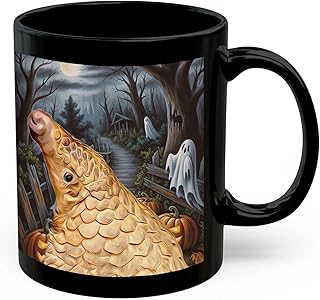 Funny Sunda Pangolin Coffee Mug 11oz Black - Spooky Halloween Pumpkin Ghost Pet Portrait Ceramic Cup - Fall Season Novelty Decor Gifts for Pangolin Lovers