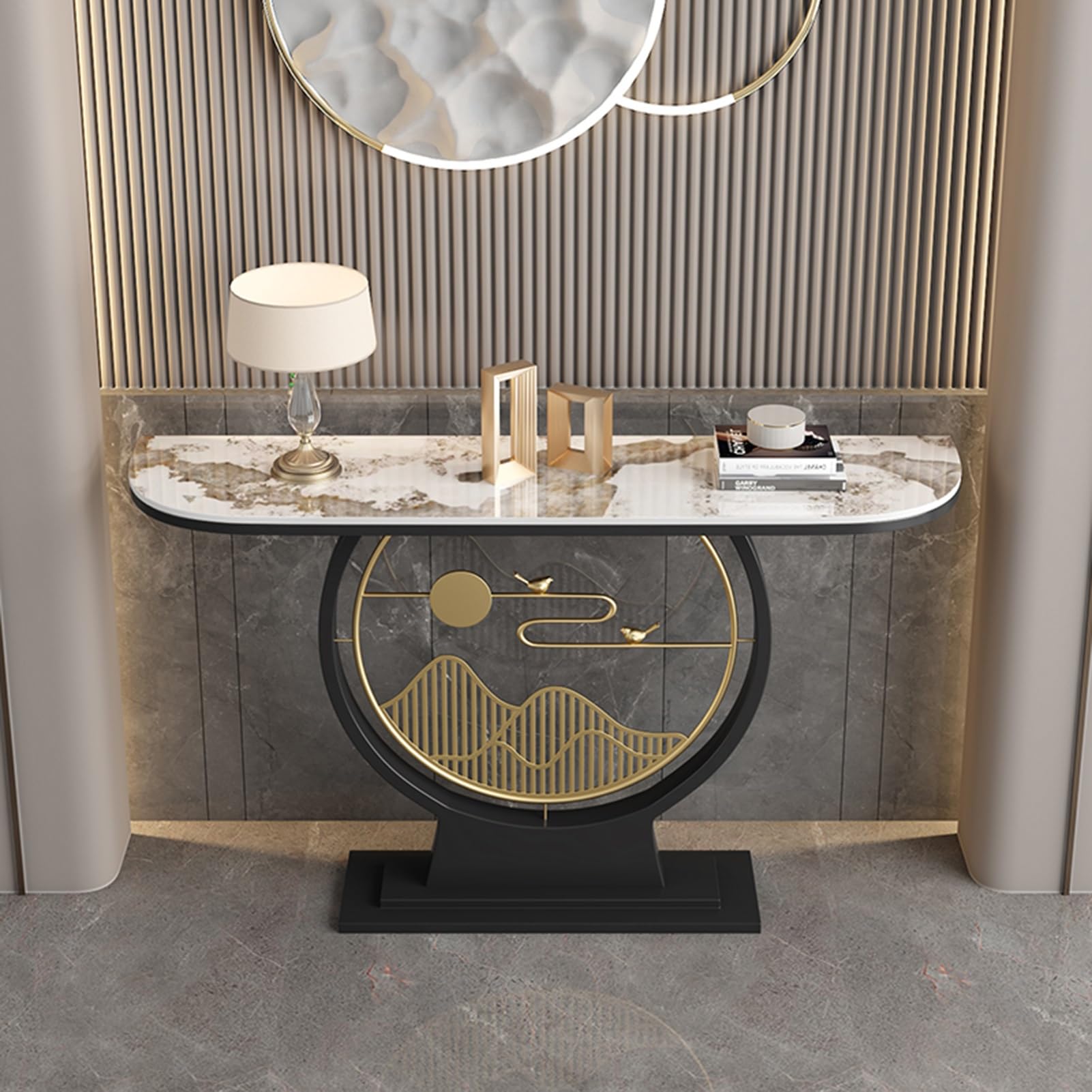 Mesa consola para recibidor, mesas auxiliares estrechas con estructura metálica, mesa auxiliar estilo rústico para colocar detrás del sofá, mesa de recibidor con espacio de almacenamiento, para sala