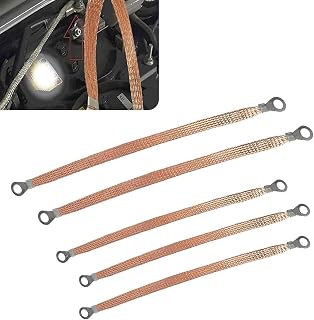 5 PCS Car Engine Grounding Strap Kit, 3 PCS 9.84" + 2 PCS 12.9" Flexible Copper Braided Connection Cable, Multifunctional Heavy-duty Cable Strap with Terminal Plug, Universal for Cars (Gold)