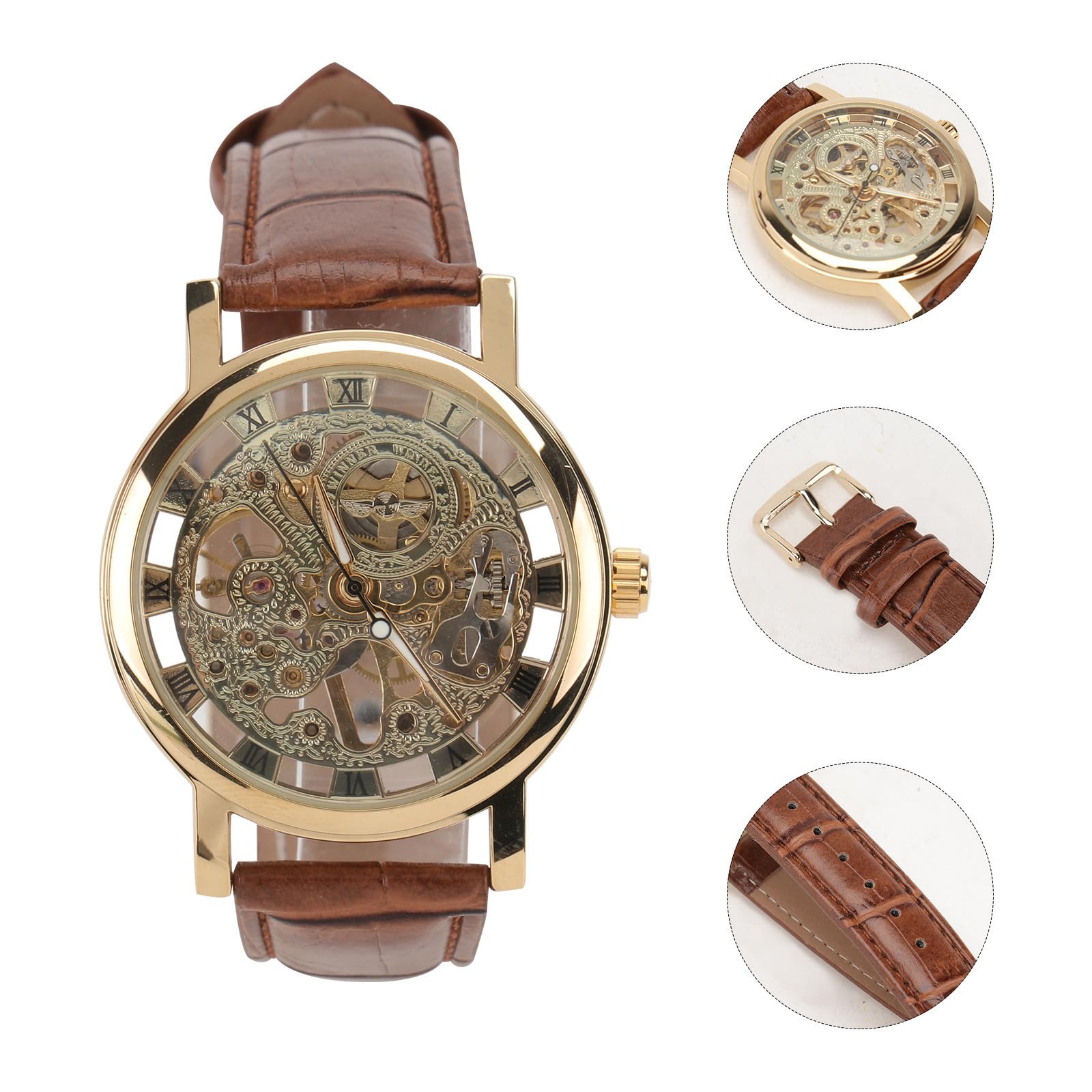 Baluue Orologio Meccanico Automatico da Uomo in Acciaio Inossidabile con Quadrante Tondo Oro e Cinturino Confortevole, per Uso Quotidiano