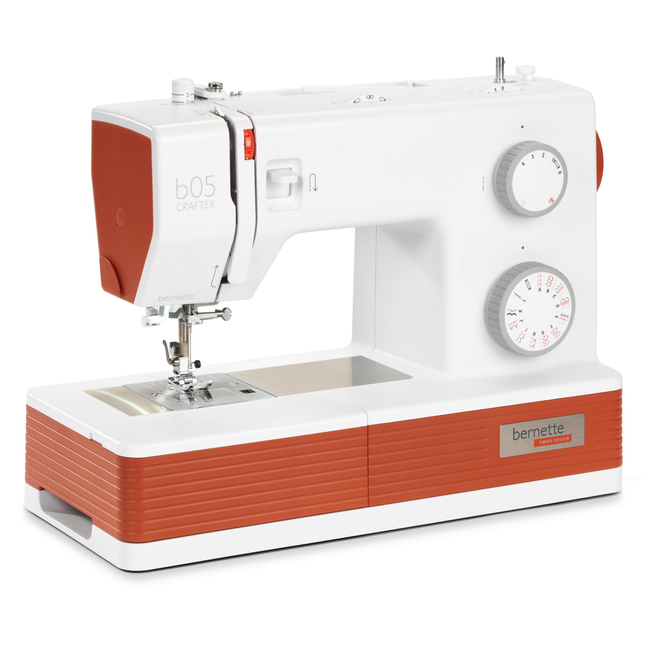 Bernette B05 Crafter Máquina de coser portátil | 30 puntos, 6 pies prensados, luz LED | Acolchado y bordado robustos | Punto ajustable | Aguja, enhebrador, uso principiante y