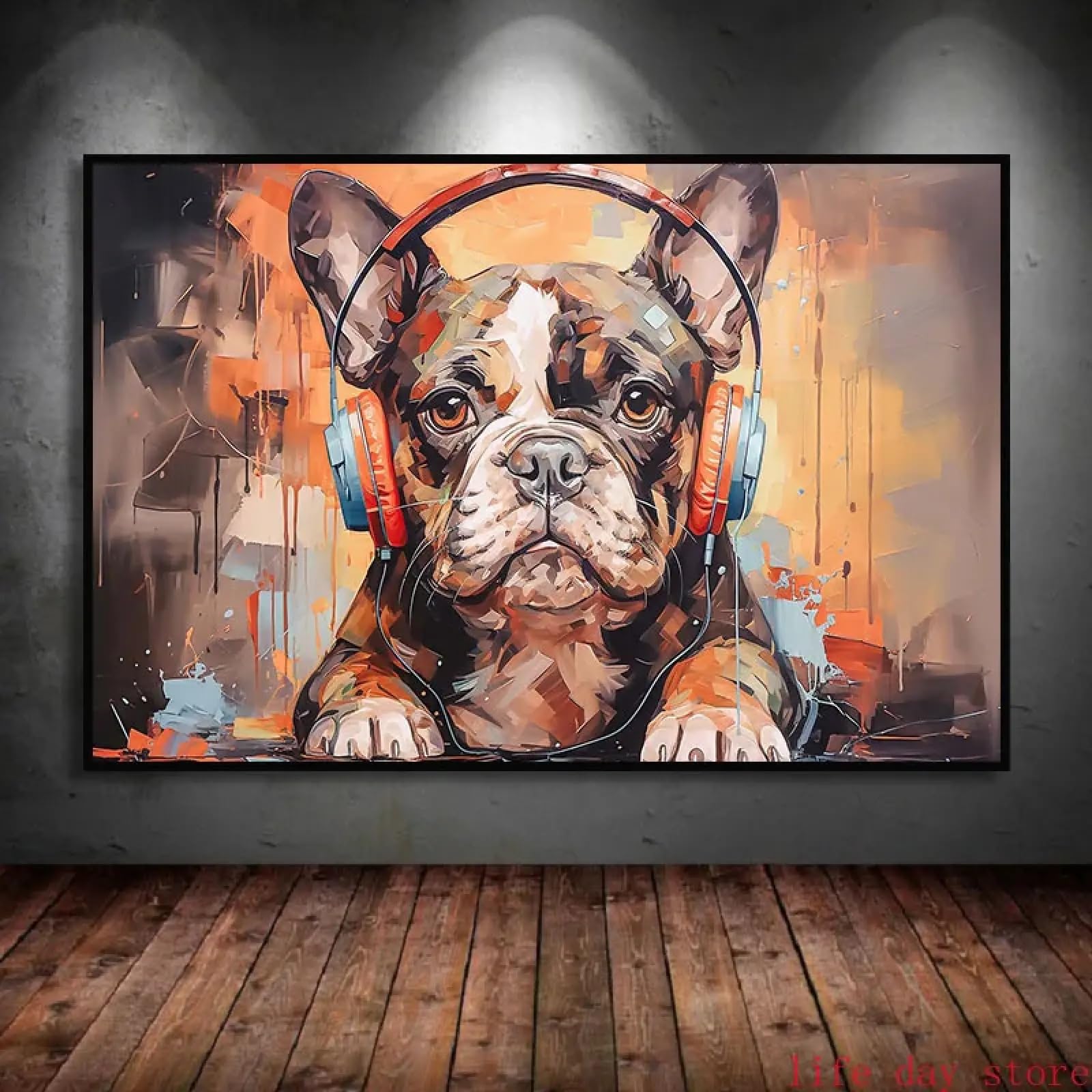 Affiche de musique DJ bouledogue tableau coloré décoration murale 50x75