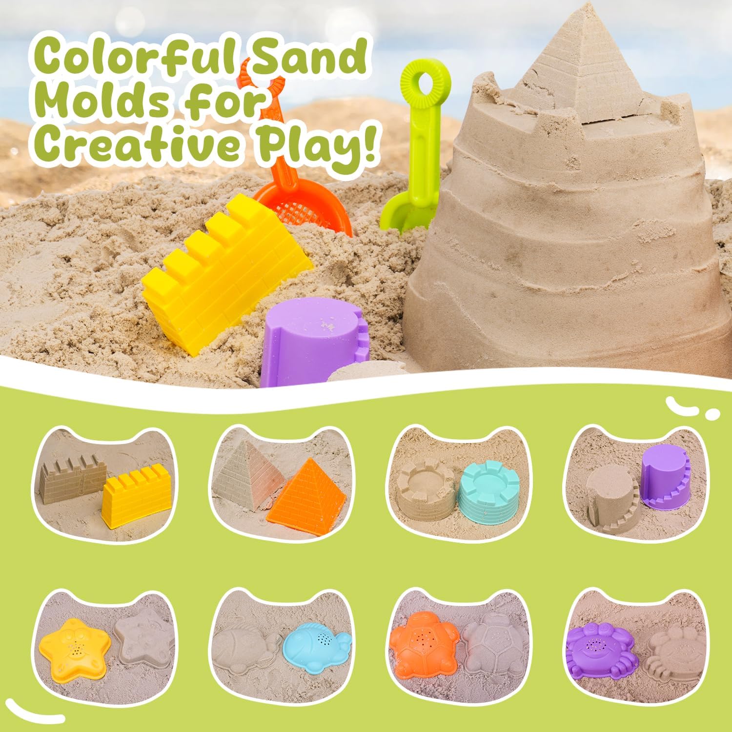 AuntyFey Beach Sand Toys for Toddler 1-3 with Trucks, 2 Collapsible Beach Toys for Kids Ages 4-8, Sandbox Toys for Toddler, Collapsible Beach Sand Buckets with Castle Sand Molds Shovels