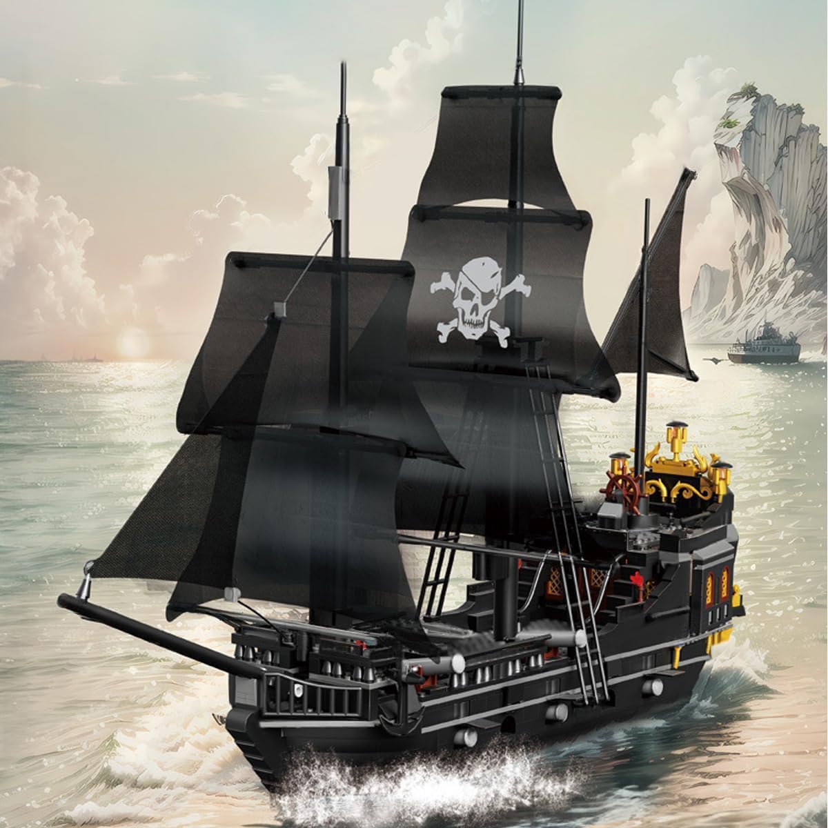 KeKeDuo Black Pearl Pirate Ship Model Building Block Set, 1424Pcs