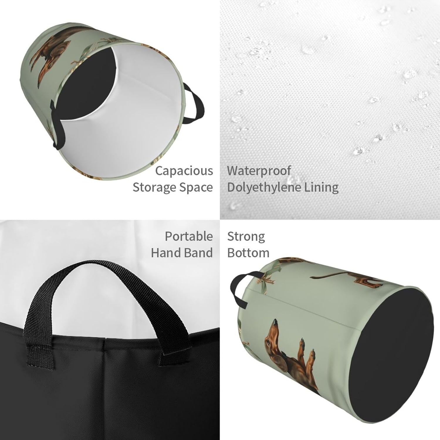 Laundry Basket Portable Lightweight Laundry Hamper with Handles Dog Running with Gift Laundry Basket Circular Waterproof Storage Basket Dirty Clothes Hamper for Bathroom Dorm image 4