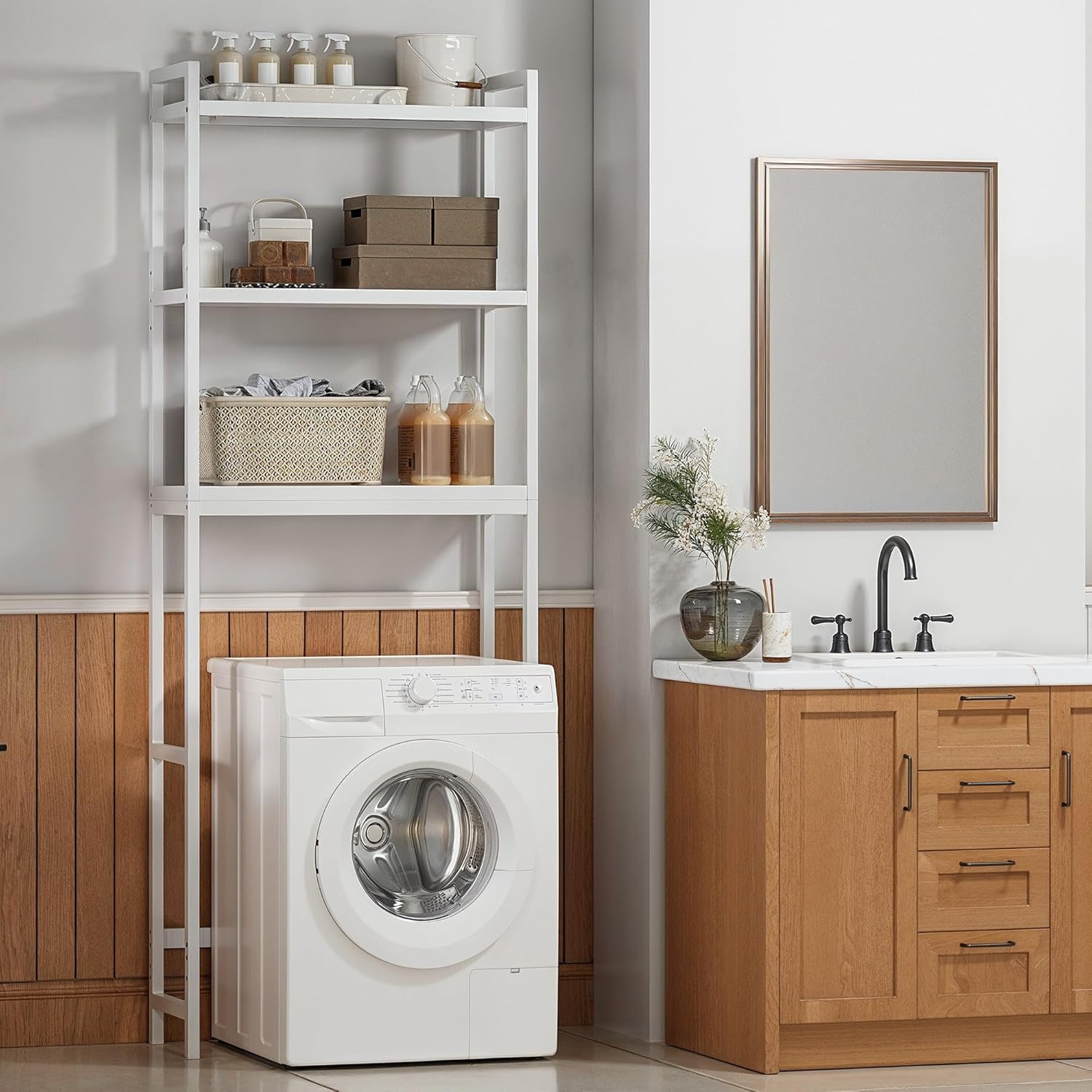 Gizoon 3 Tier Over The Toilet Storage Cabinet, Bamboo Bathroom Over Toilet Storage with Adjustable Shelves，Space-Saving Freestanding Shelves, 10.24"D x 24.8"W x 66.93"H, for Bathroom, Laundry Rooms