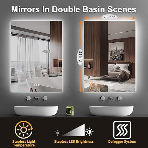 Miniatura 7 de Espejo de baño LED de 20 x 28 pulgadas, espejo de tocador de baño retroiluminado, espejo de tocador de baño retroiluminado para pared, atenuación
