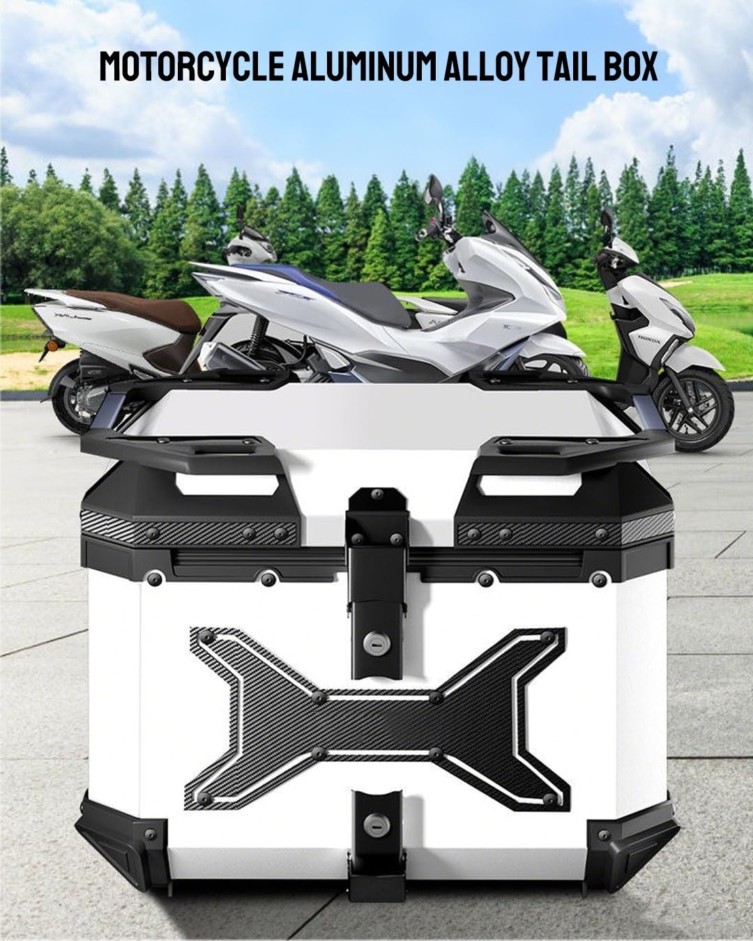 Baúl De Aluminio para Motocicleta con Cerradura De Seguridad, Resistente Al Agua Y Antirrobo Caja para Equipaje De Casco Maleta Moto Desenganche Rápido(45L A1)