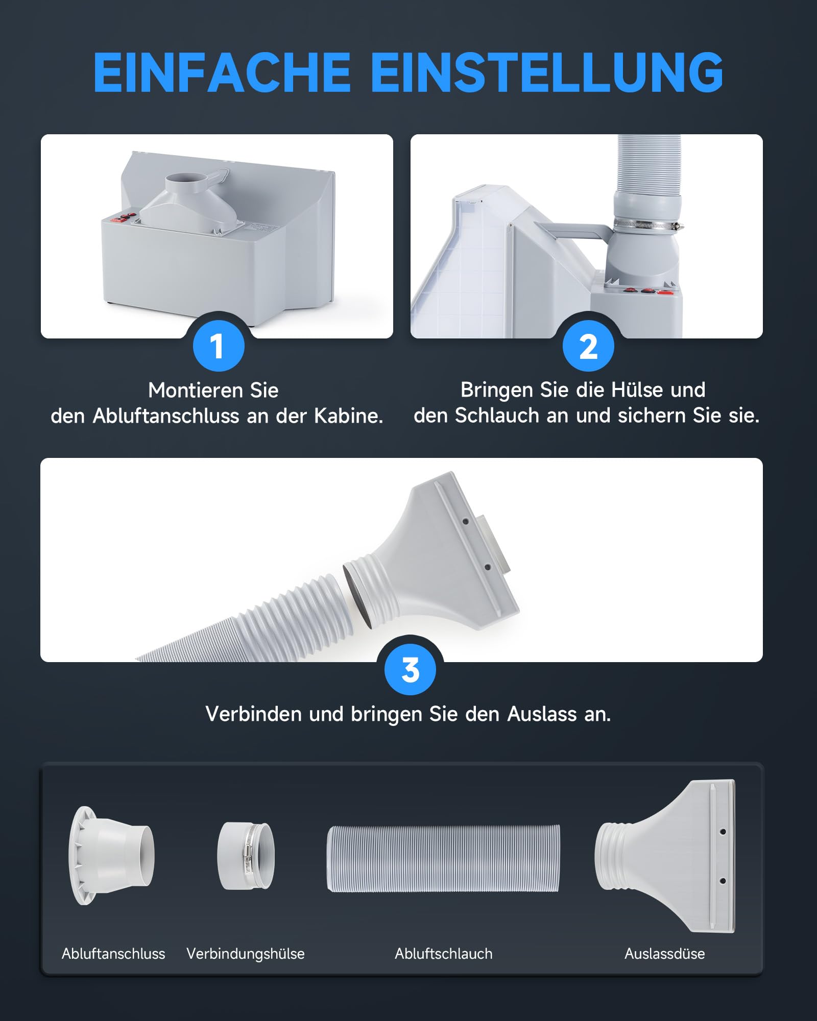 CO-Z Airbrush Kabine Absauganlage 4m³/min Klappbare Lackierkabine Doppellüfter LED-Leuchten 19cm Drehteller 1,7m Entlüftungsschlauch