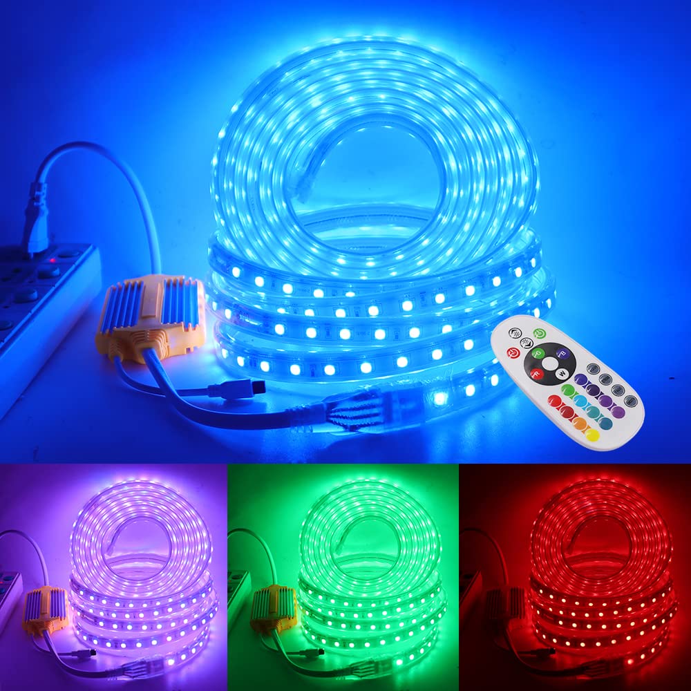 Wielokolorowa taśma LED RGB, elastyczna taśma, 220 V AC 60leds IP65, wodoodporna, taśma LED z 24 przyciskami zmiany koloru (30 m)