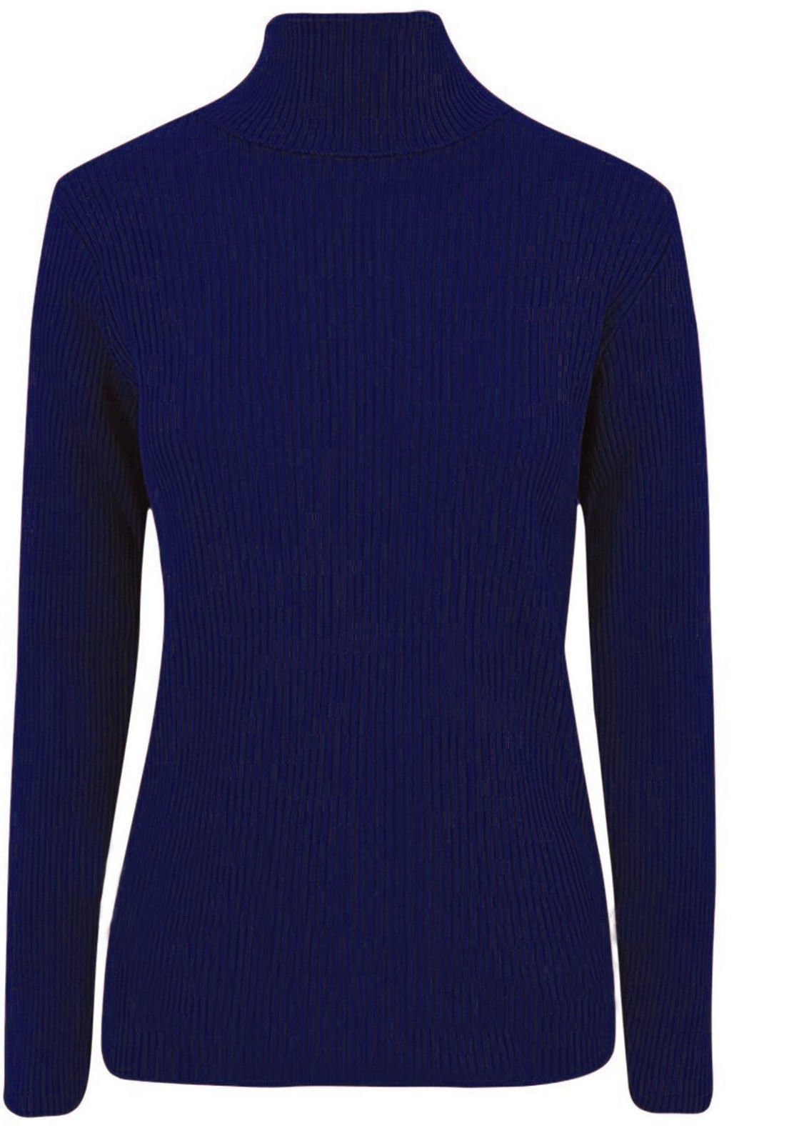ER Direct Ladies Ribbed Stretch Polo Neck Top Womens Jumper Turtle Neck Long Sleeve Soft Knit 8-14 (Navy, 12-14)