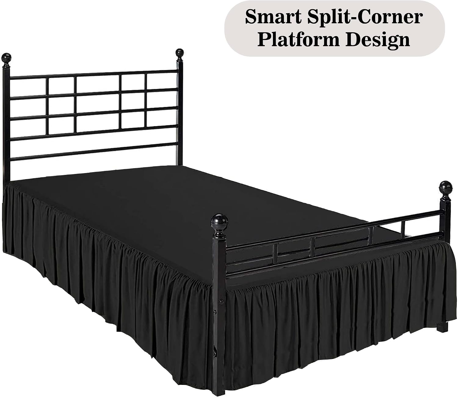 King Ruffled Bed Skirt 16 Inch Drop 100% Microfiber - Black | Dust Ruffle with Platform, Ultra-Soft, Premium Hotel Quality Ruffled Skirt, Easy Fit Gathered Bedskirt