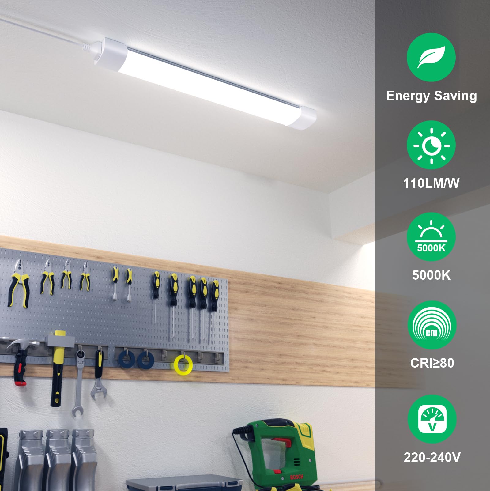 Modlicht Lámpara LED para ambientes húmedos, 120 cm, 5000 K, luz blanca fría, 36 W, 3960 lm, tubo en serie, IP65, resistente al agua, para taller, sótano, baño, oficina, almacén, garaje, 2 unidades