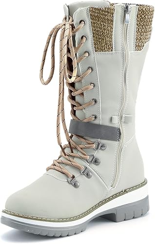 Miniatura 7 de ZBYY Botas vaqueras de media pantorrilla para mujer, tacón bajo grueso, botas de combate occidental, botas de invierno con punta redonda, sin