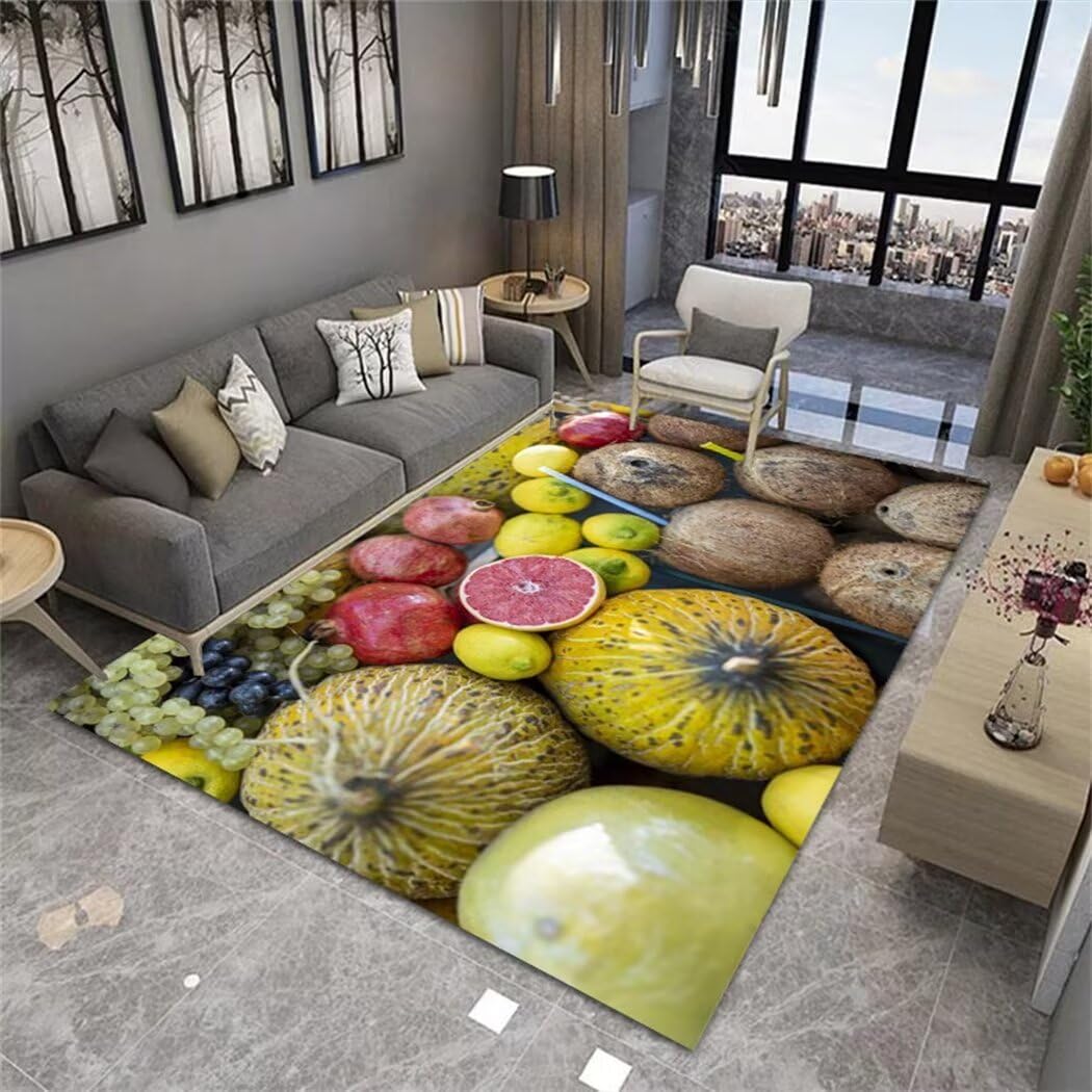 Tapis décoratif de couloir de salon jaune pastel motif fruits