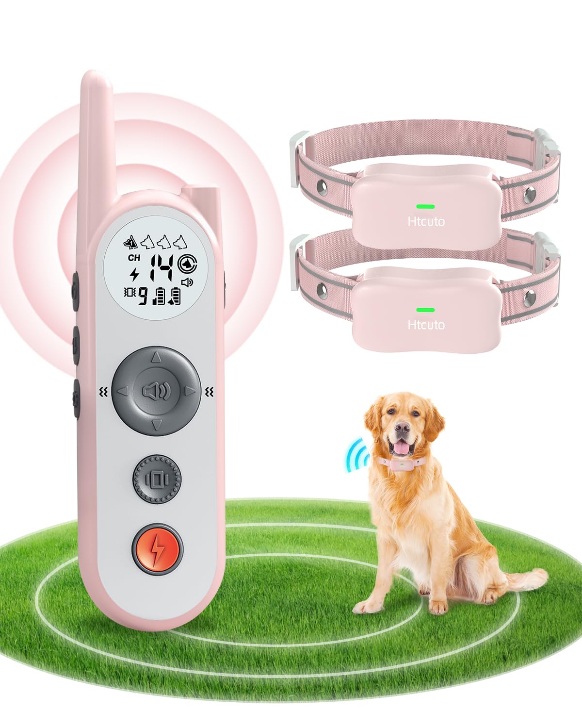 Htcuto Wireless Dog Fence System for 2 Dogs 2 in 1 Electric Fences for Dogs Training Collar with Remote Radius Waterproof Pet Outdoor Containment System Perimeter Collar Wireless Fence with 2 Collars