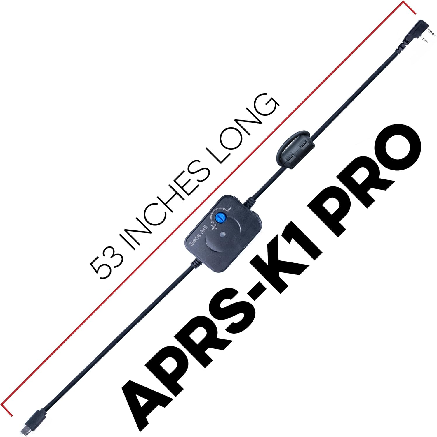 The BTECH APRS-K1 PRO cable laid out straight, showing its full length of 53 inches.