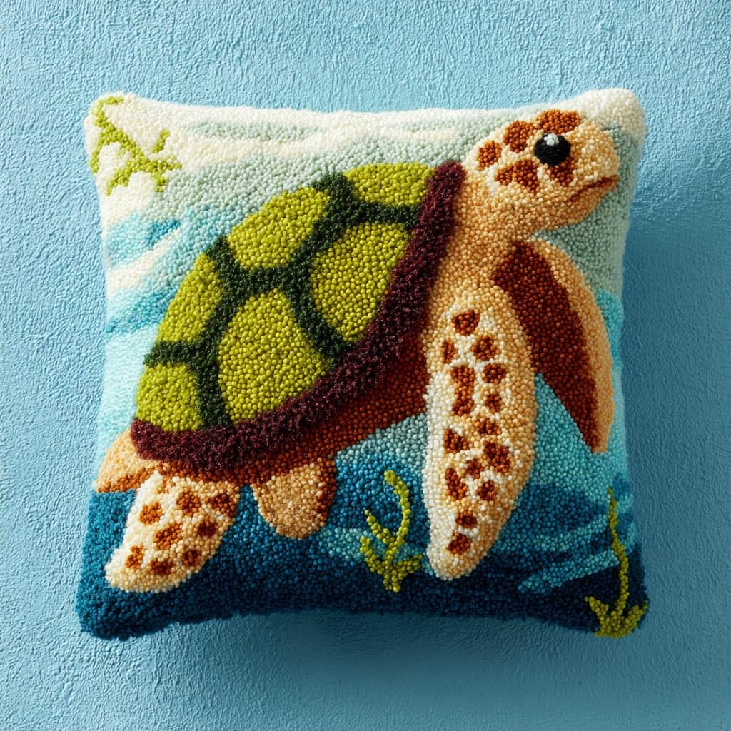 WallustrioaW Latch Hook Pillowcase Embroidery Kit,Animals, sea Turtles