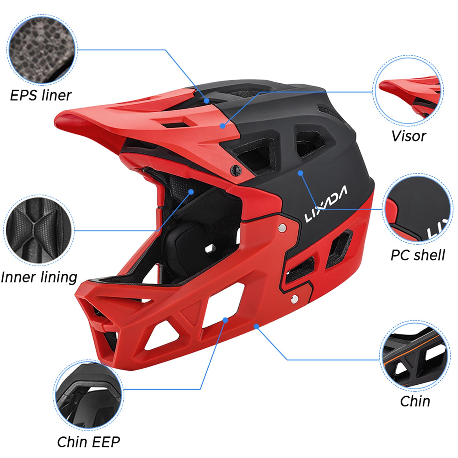 Lixada Casque de vélo de montagne complet pour adultes qui rivalise avec le casque VTT en descente pour vélo de montagne
