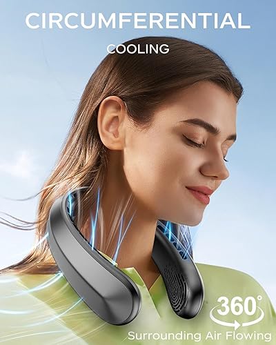 Miniatura 5 de Ventilador de cuello, ventilador portátil alrededor del cuello, ventilador personal con batería de 4000 mAh con USB recargable, 3 velocidades de