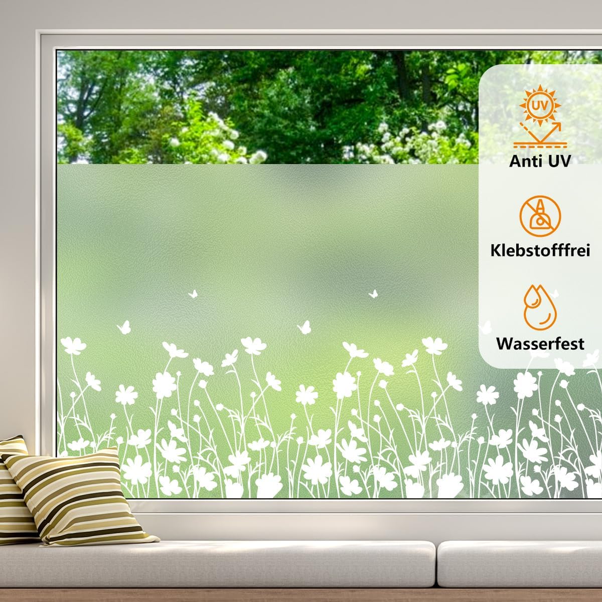 Statische Sichtschutzfolie mit Blumenmuster