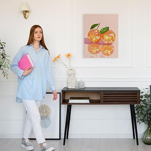 Miniatura 2 de APJYM Funky Y2K - Arte de pared naranja con bola de discoteca, moderno retro de los años 70, color rosa y naranja, arte de pared para habitación de