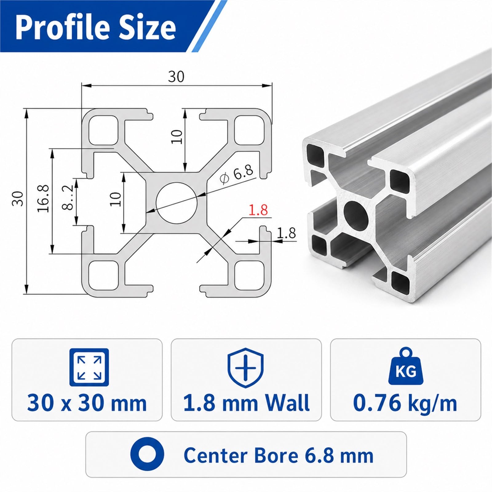 Modulare Aluminiumprofile,Aluminium Alu Profil Eloxiert,Vierkant Alu Profil,Robuste Konstruktion,Stabil Und Langlebig,FüR DIY 3D-Drucker Und CNC-Maschinen