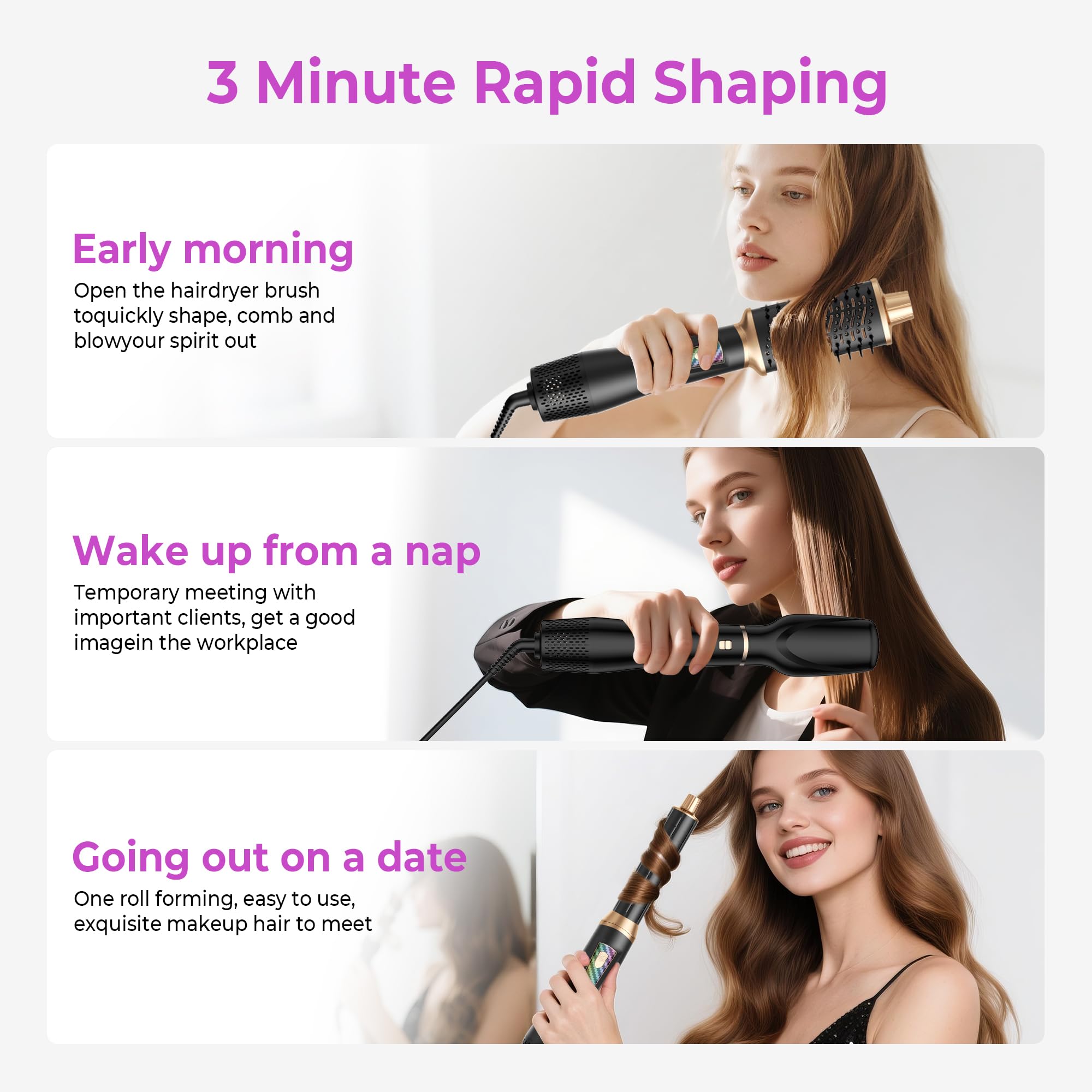 UMIGA Airstyler 5 en 1 - Juego de cepillos para el pelo con rizador de aire caliente de 32 mm, secador de pelo de 1000 W para volumen, secado, alisado y rizos | 3 niveles de temperatura para todo tipo