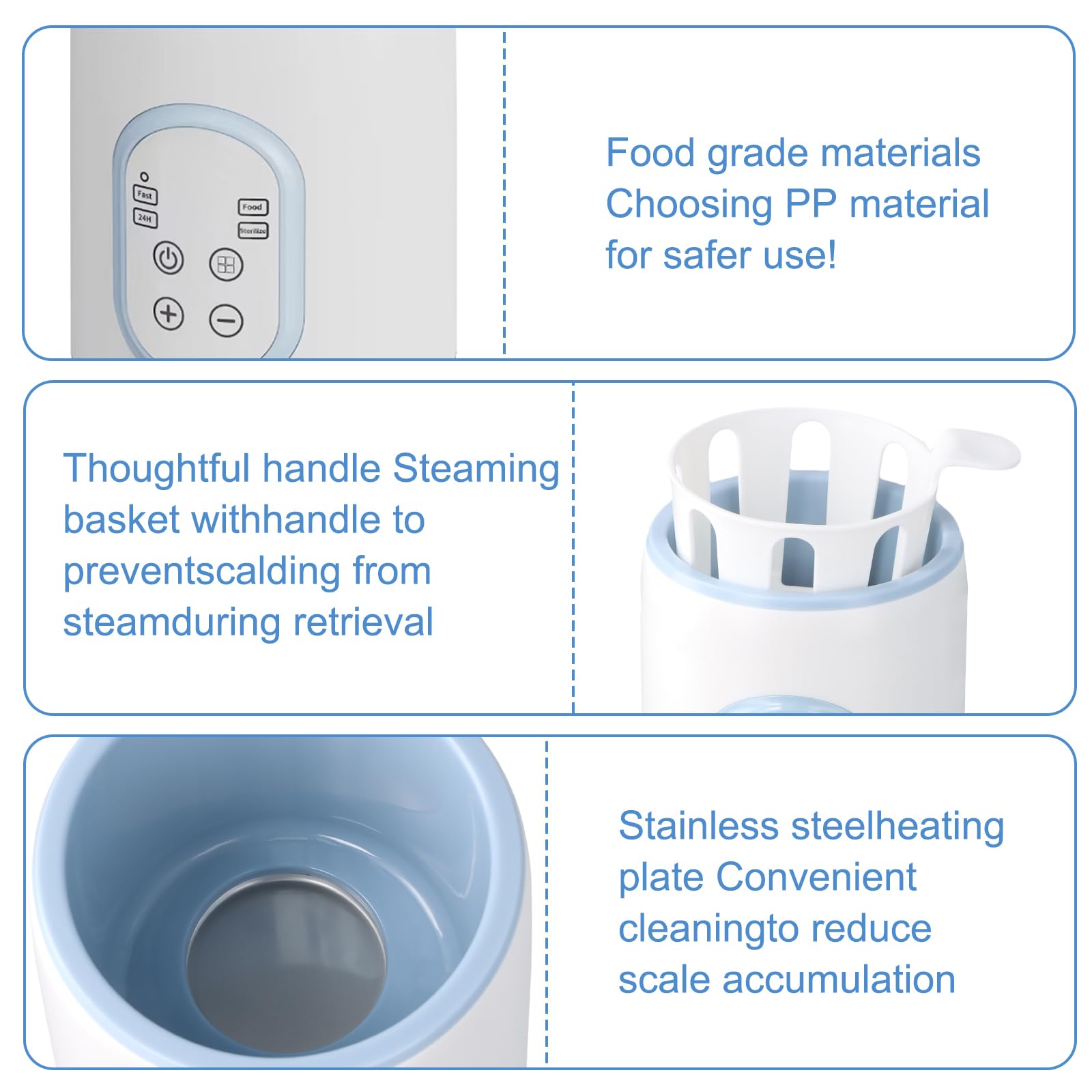 Scaldabiberon, Rapido Scaldalatte Bambini per Latte Materno o Formula, 8 in 1 Sterilizzatore per Biberon, Scongelamento Rapido Intelligente, Mantenimento in Caldo, Sterilizzazione, Facile da Usare