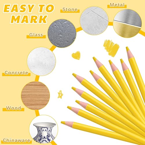 Miniatura 5 de Sayglossy 24 lápices de grasa amarillos de marcado, lápices de cera a granel, lápices de lápices de lápices de lápices de madera amarillos para