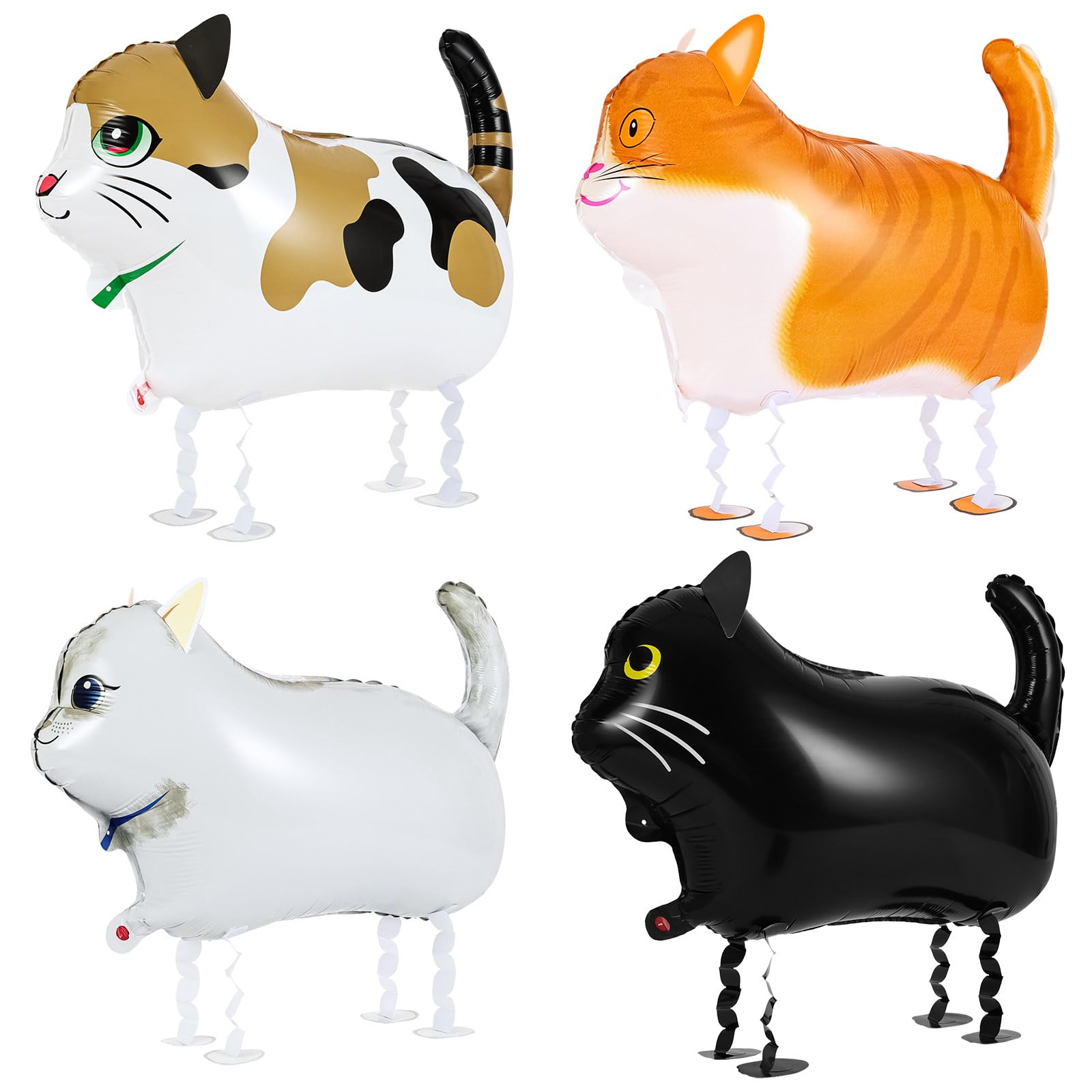 OSDUE Folienballon Katze, 4 Stück Tier Walking Luftballons, Heliumballons für Kinder Geburtstag Party Deko, Geschenke für Jungen und Mädchen
