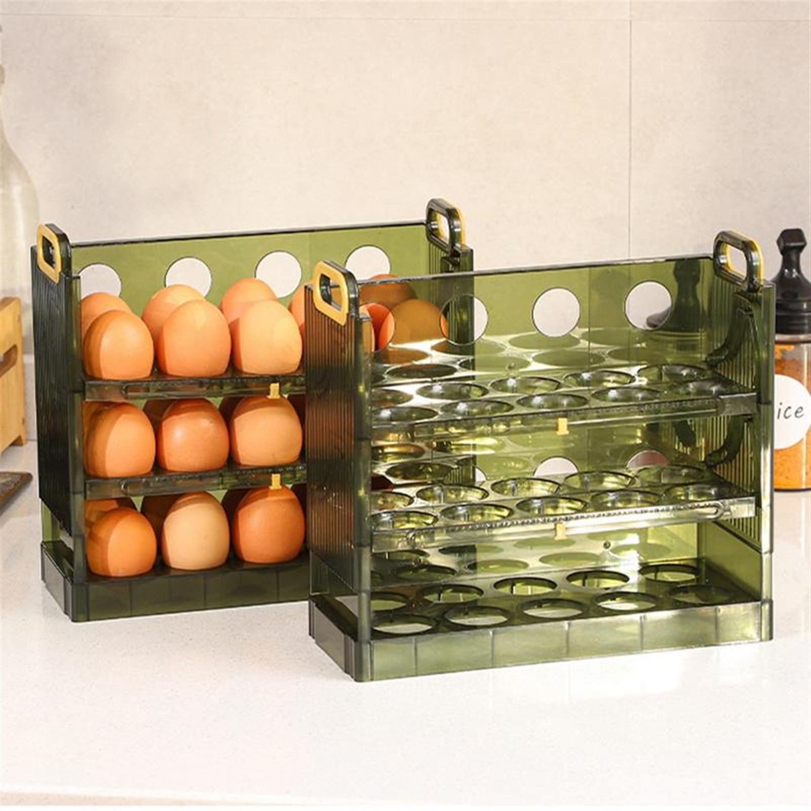 Compartimiento de Huevos para refrigerador Cocina Refrigerador Soporte para Huevos Puerta de refrigerador abatible de 3 Capas Estante de Almacenamiento de Huevos Bandeja Contenedor Ahorro de Espacio