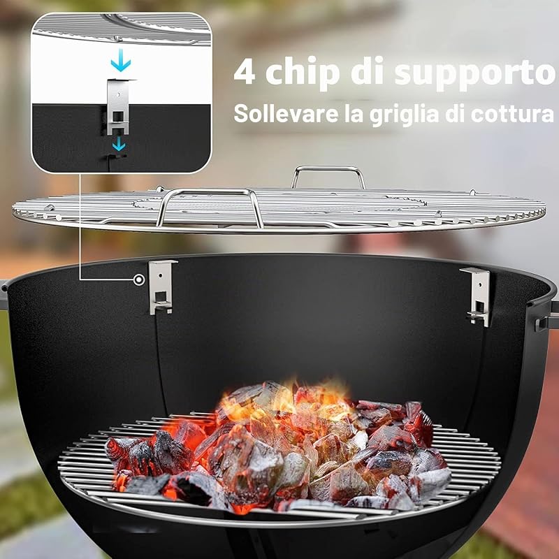 Set de copt pizza din oțel inoxidabil onlyfire, inel pentru pizza pentru grătar tip kettle Weber de 57 cm, pentru grătar cu cărbuni