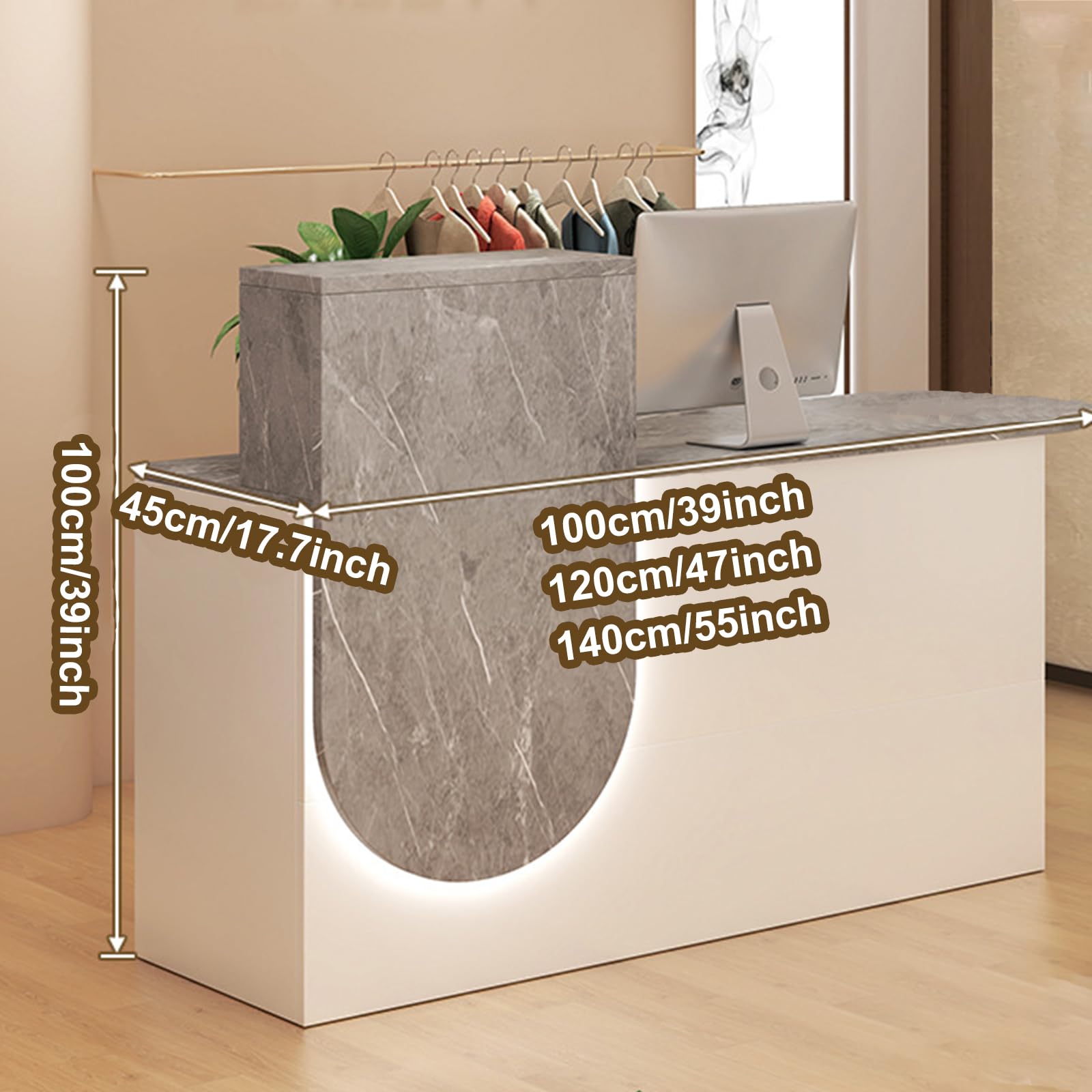 Bancone Reception Moderno, Banco Cassa con Ripiani, Banco Cassa per Negozi, Banco Reception con Cassetti Chiudibili A Chiave, per Piccoli Spazi, Bar, Negozi, Hotel,White Right,120cm/47inch