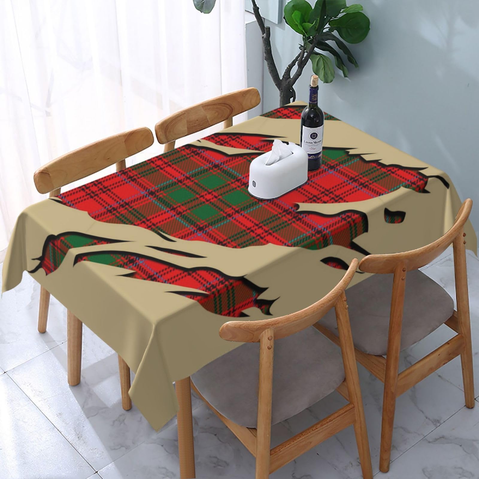 FWJZDSP Tablecloth Rectangle Clan Grant Tartan Plaid Effects Polyester Fabric Table Cloth, Water Resistant & Wrinkle Free Table Cover for Kitchen and Dining Room Tabletop 54"x72" (4-6 Seats)